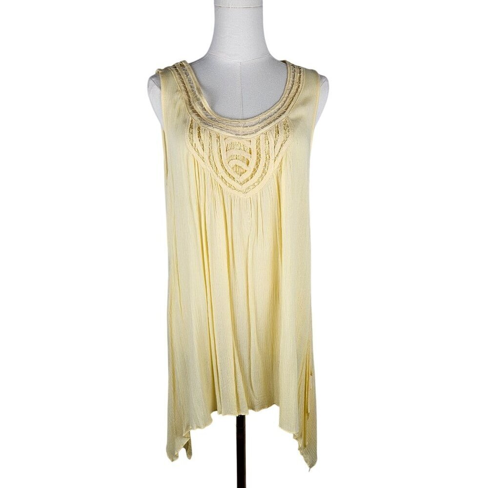 Spense Sleeveless Butter Yellow Tunic Top‎ Medium High Low Hem Boho